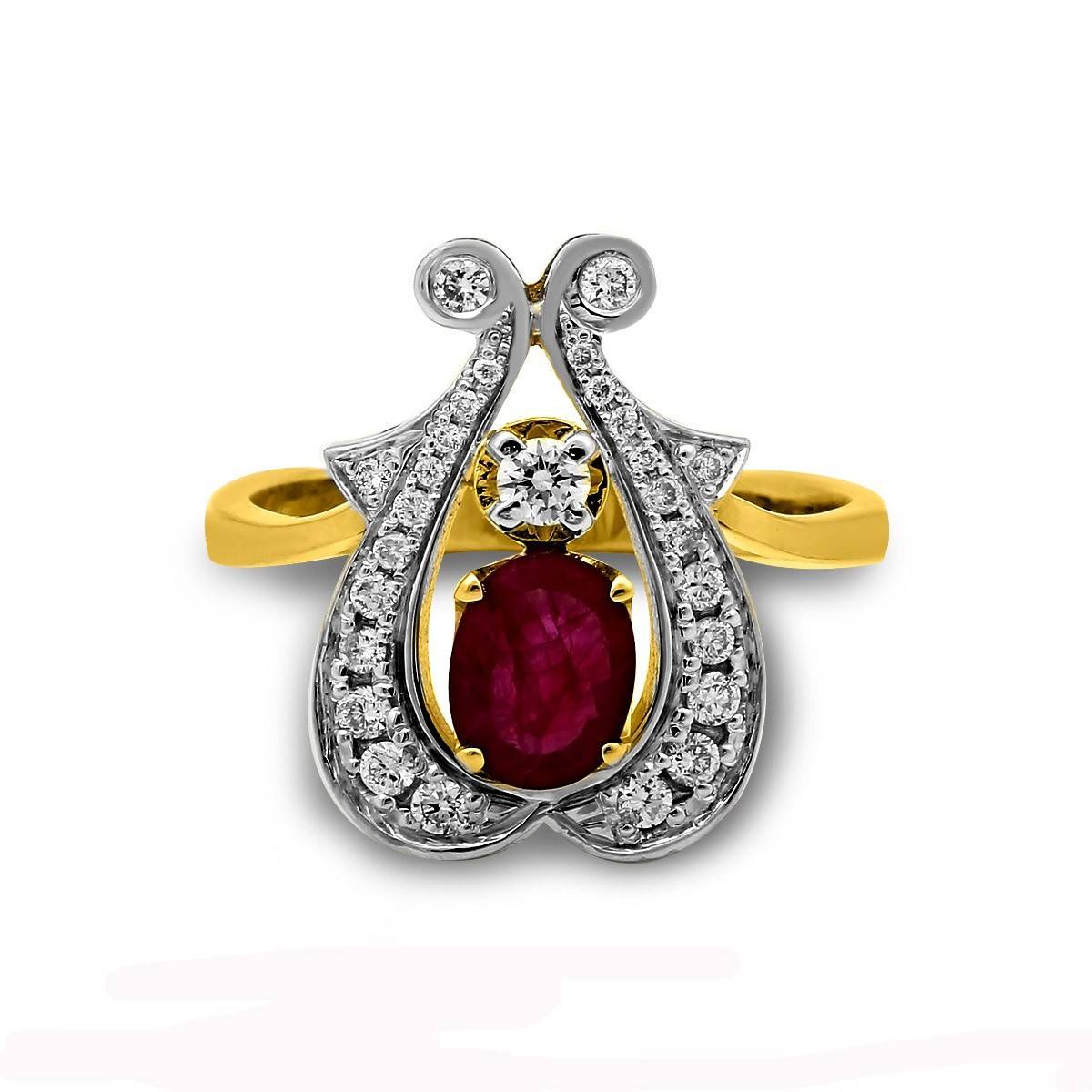 Кольцо из комбинированного золота с бриллиантами и рубином (025809)