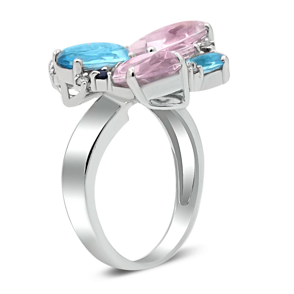 Кольцо из белого золота с бриллиантами, сапфирами, топазами и аметистами (020392)