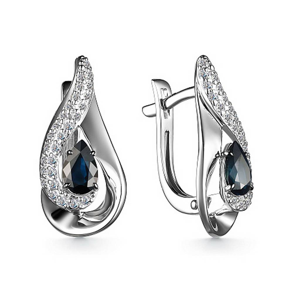 Серьги из белого золота с бриллиантами и сапфирами (053319)