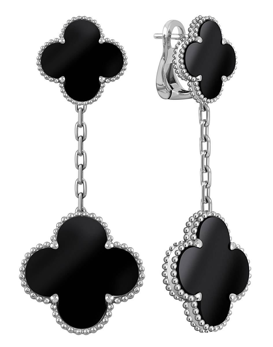 Серьги из белого золота с ониксом (046804)