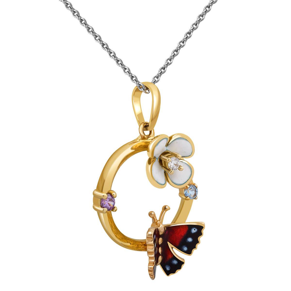 Кулон из жёлтого золота с цирконами и эмалью (023950)