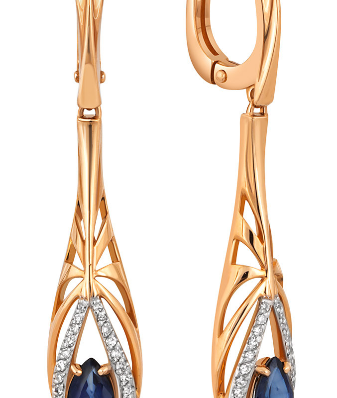 Серьги из красного золота с бриллиантами и сапфирами (050481)