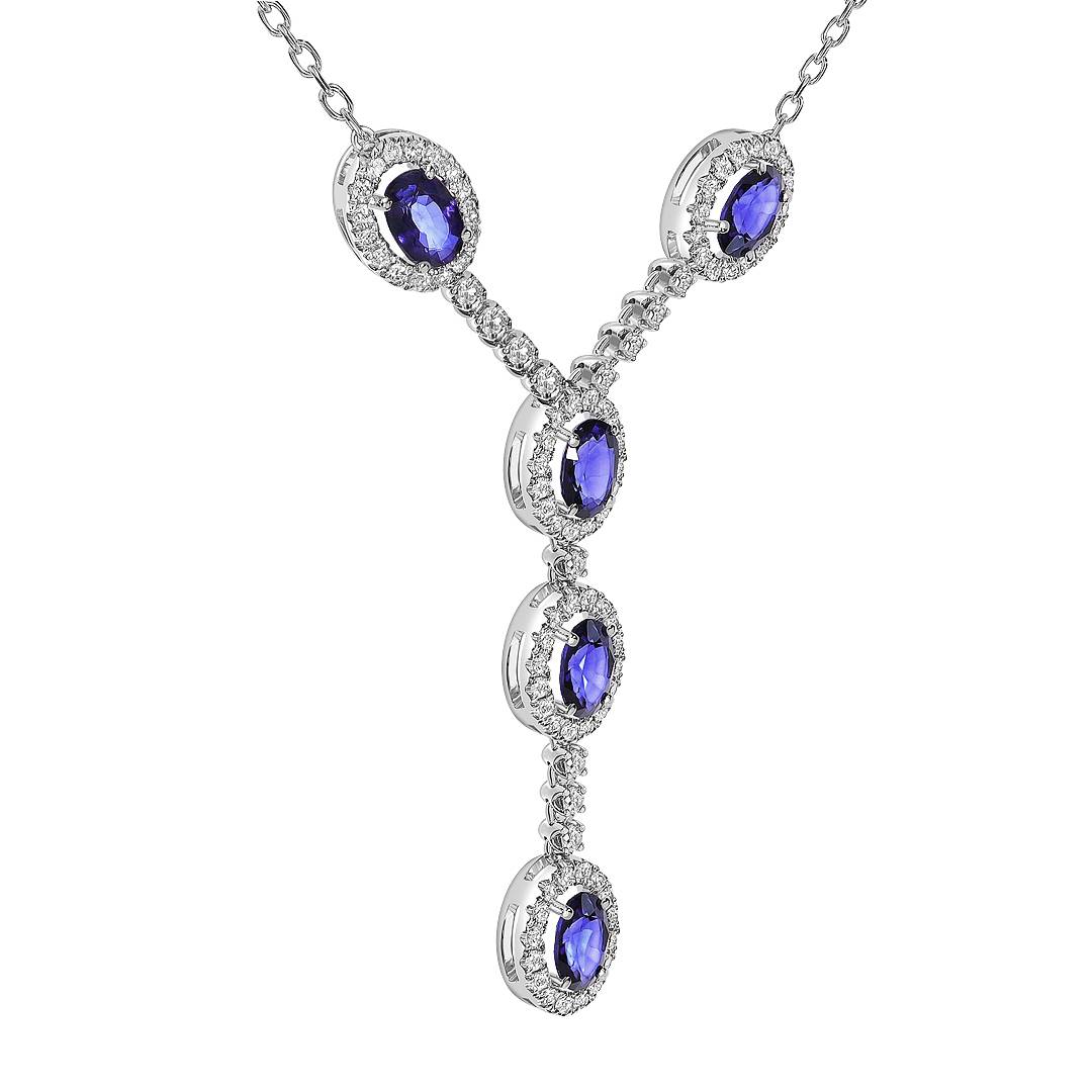 Колье из белого золота с бриллиантами и танзанитами (061620)