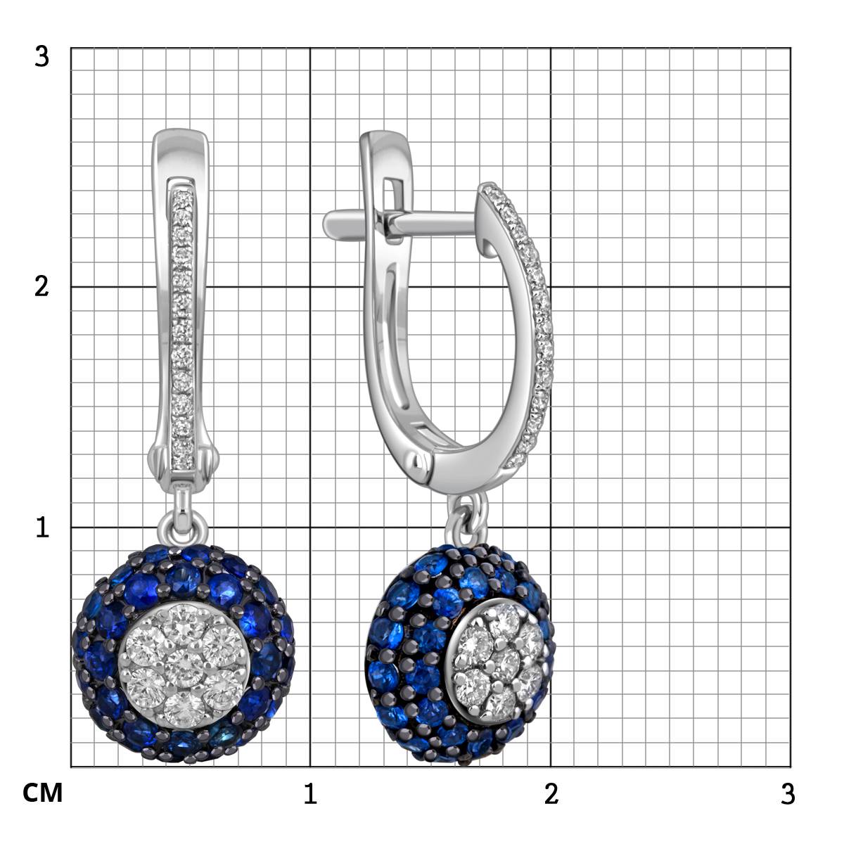 Серьги из белого золота с бриллиантами и сапфирами (012749)