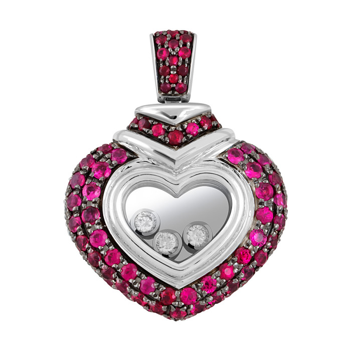 Кулон из белого золота с бриллиантами и рубинами "Сердце" (045996)