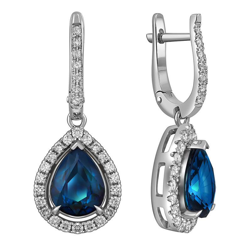 Серьги из белого золота с бриллиантами и сапфирами (053772)