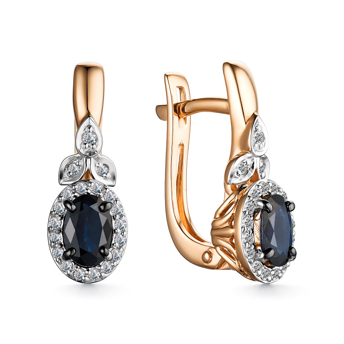 Серьги из красного золота с бриллиантами и сапфирами (048335)