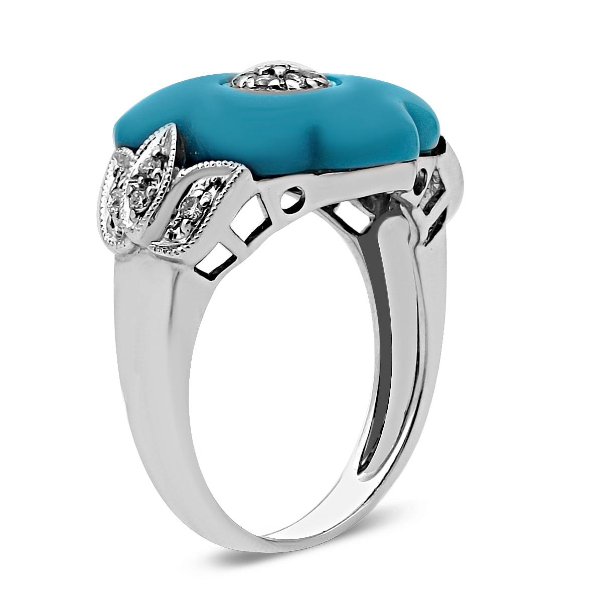 Кольцо из белого золота с бриллиантами и бирюзой (017563)