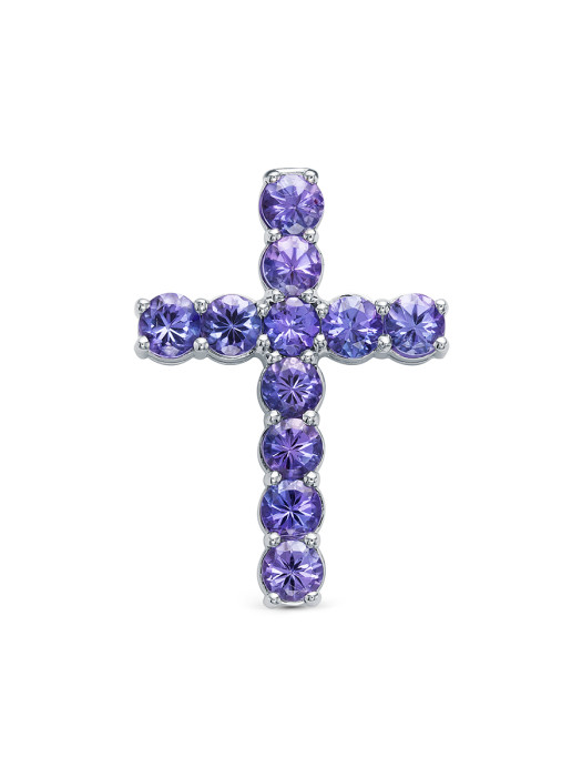 Кулон крест из белого золота с танзанитами (052805)