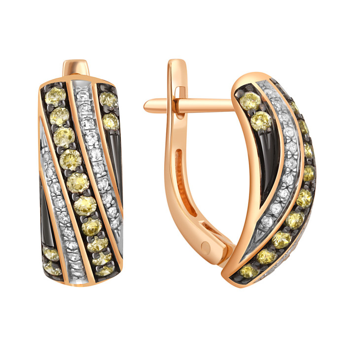 Серьги из красного золота с брилиантами и жёлтыми сапфирами (044455)