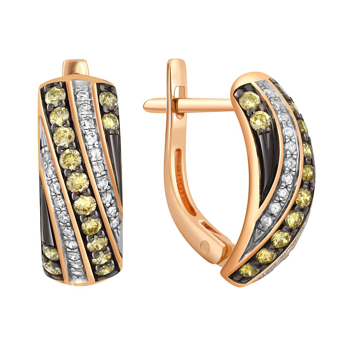 Серьги из красного золота с брилиантами и жёлтыми сапфирами (044455)