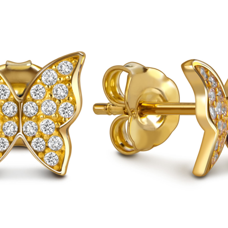 Серьги пусеты из жёлтого золота с фианитами 