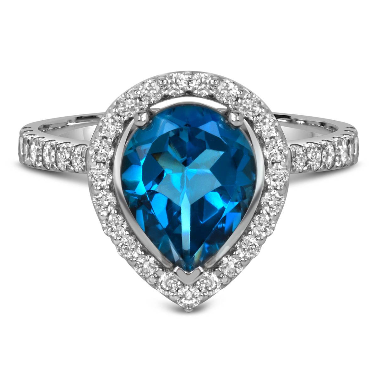 Кольцо из белого золота с бриллиантами и лондон топазом (060170)