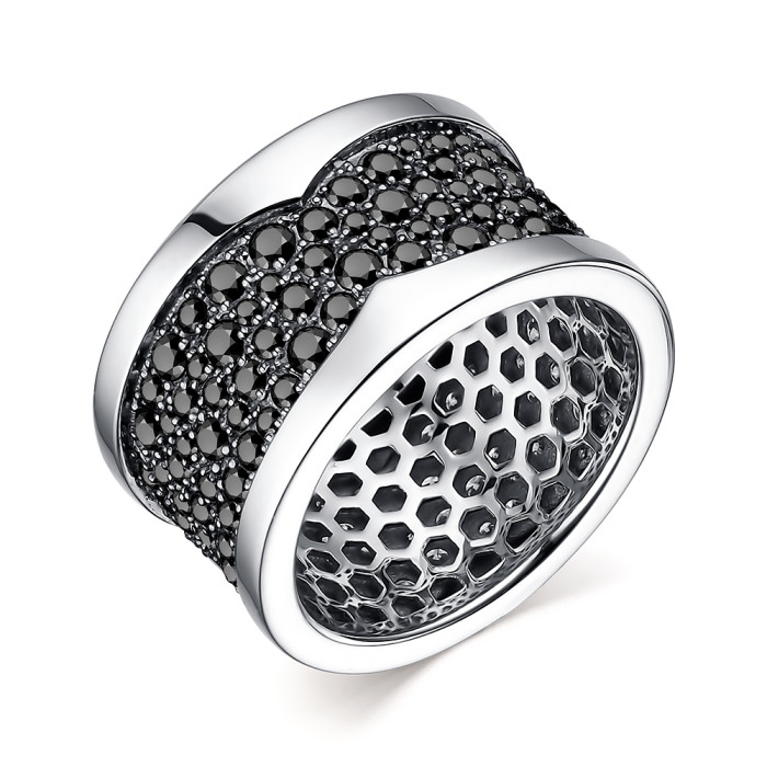 Кольцо из белого золота с чёрными бриллиантами (057771)