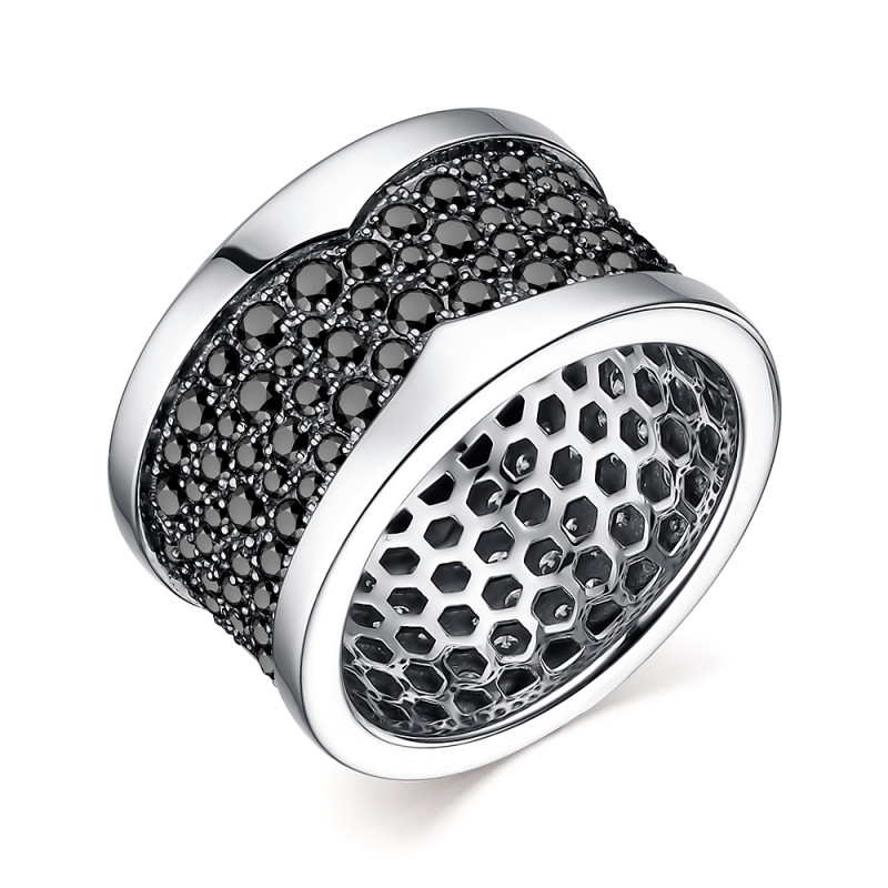 Кольцо из белого золота с чёрными бриллиантами (057771)