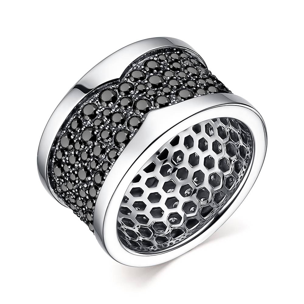 Кольцо из белого золота с чёрными бриллиантами (057771)