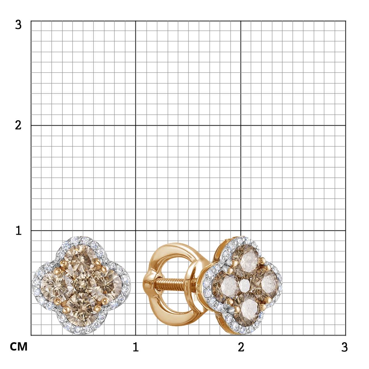 Серьги пусеты из красного золота с бриллиантами (053883)