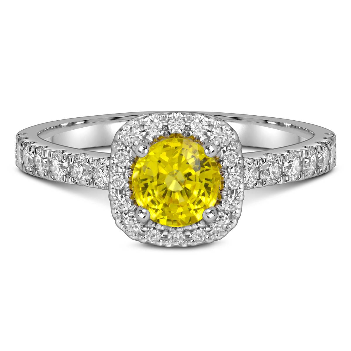 Помолвочное кольцо из белого золота с бриллиантами и жёлтым сапфиром  (061112)