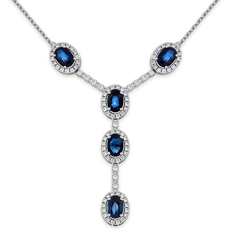 Колье из белого золота с бриллиантами и сапфирами (055602)