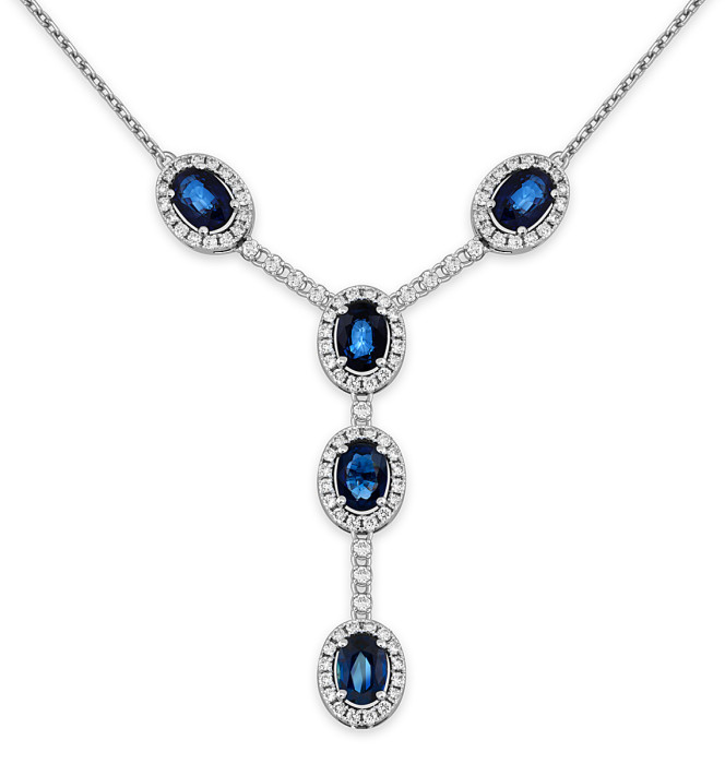 Колье из белого золота с бриллиантами и сапфирами (055602)
