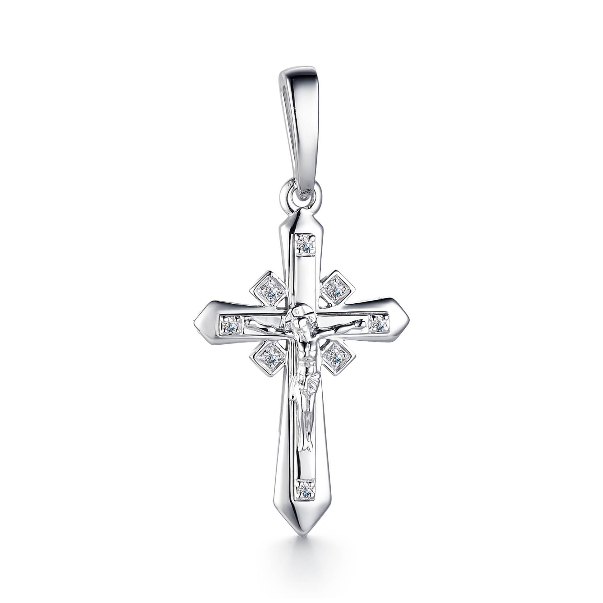 Кулон крест из белого золота с бриллиантами (039518)
