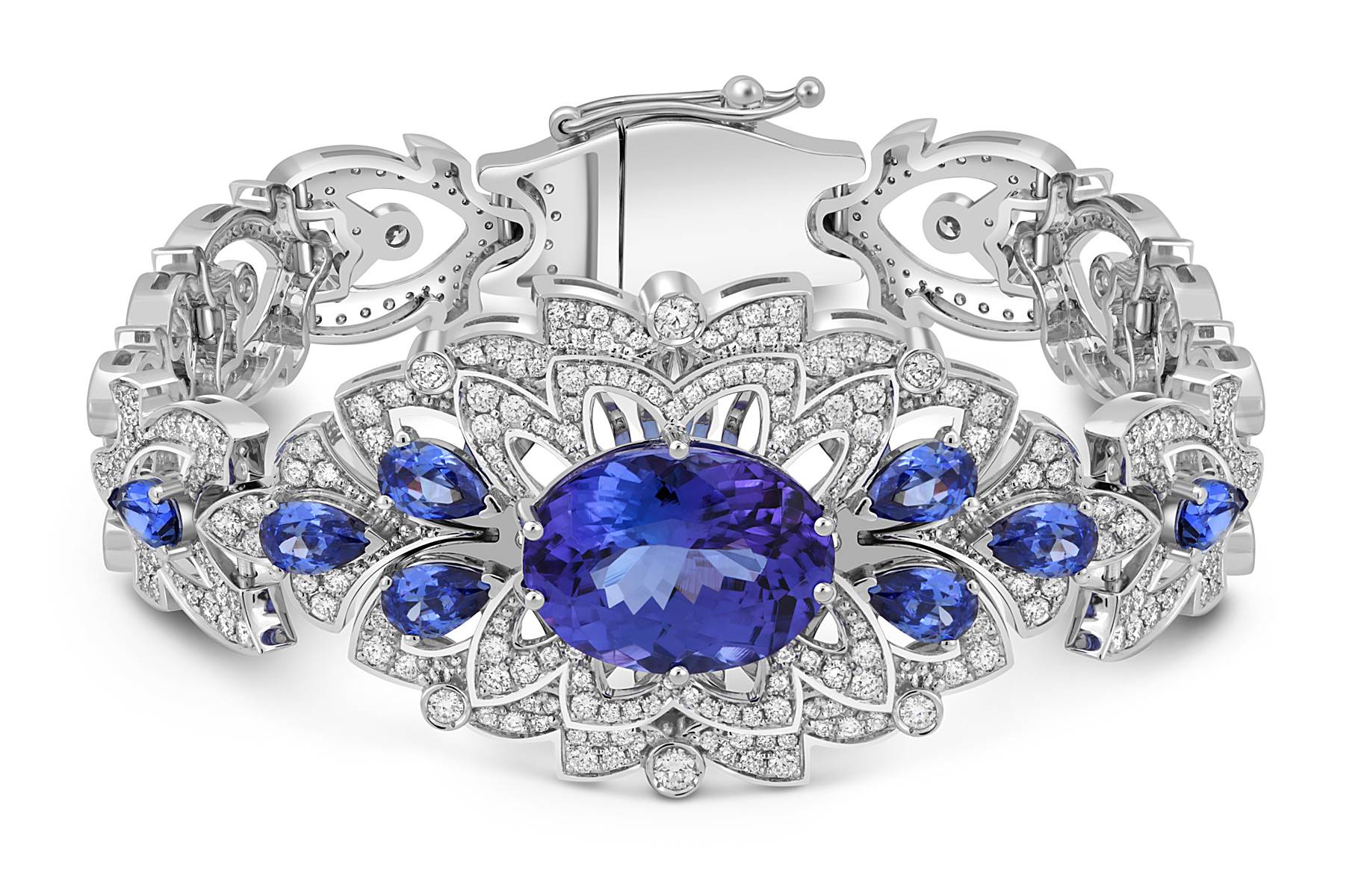 Браслет из белого золота с бриллиантами и танзанитами (047544)