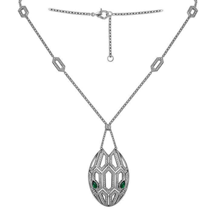 Колье из белого золота с бриллиантами и ситаллами (060513)