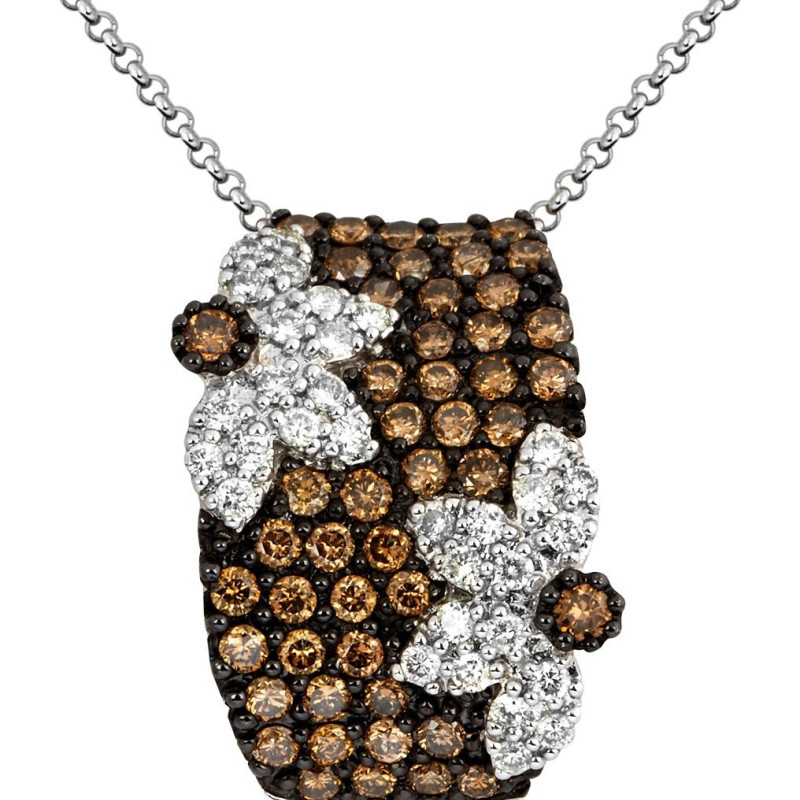 Колье из белого золота с белыми и коричневыми бриллиантами (013674)