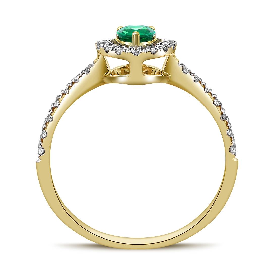 Кольцо из жёлтого золота с бриллиантами и изумрудом (061991)