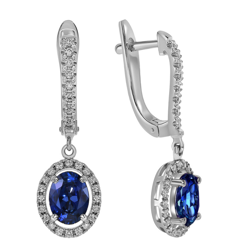 Серьги из белого золота с бриллиантами и сапфирами (060545)