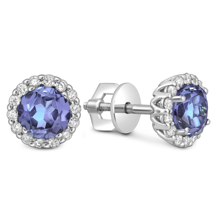 Серьги пусеты из белого золота с бриллиантами и танзанитами (055653)