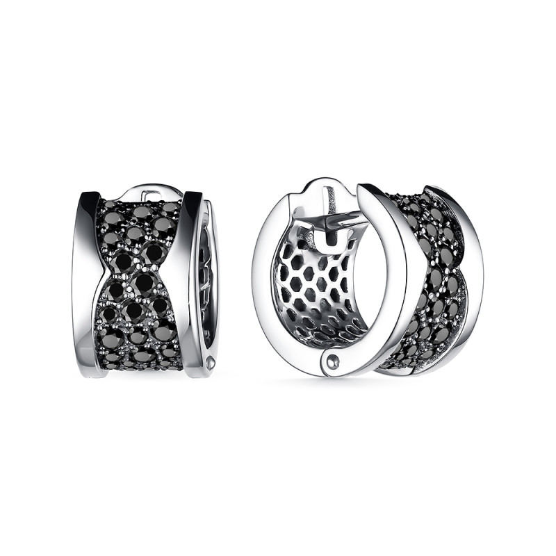 Серьги конго из белого золота с чёрными бриллиантами (057759)