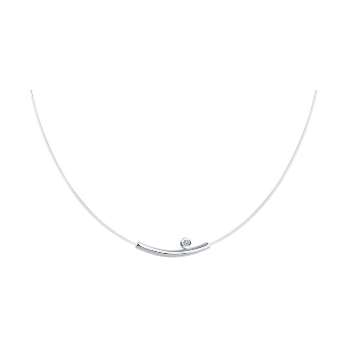 Колье из белого золота с бриллиантом на леске (048683)
