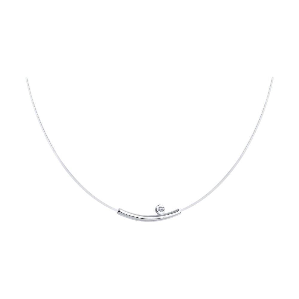 Колье из белого золота с бриллиантом на леске (048683)