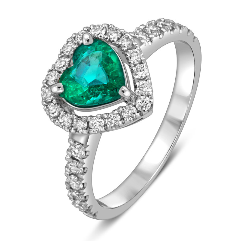 Помолвочное кольцо из белого золота с бриллиантами и изумрудом 