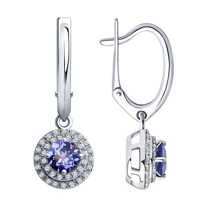 Серьги из белого золота с бриллиантами и танзанитами (043931)