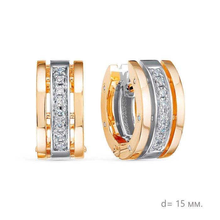 Серьги конго из комбинированного золота с бриллиантами (047434)