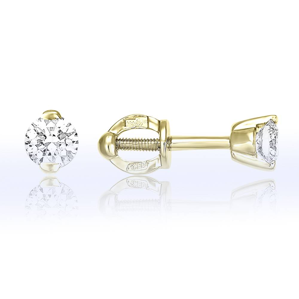 Серьги пусеты из жёлтого золота с бриллиантам (051373)