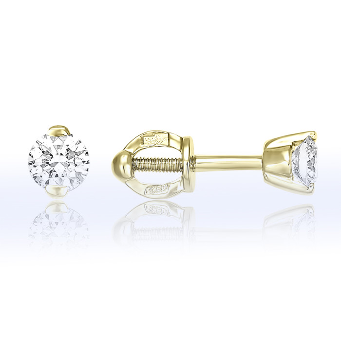 Серьги пусеты из жёлтого золота с бриллиантам (051373)