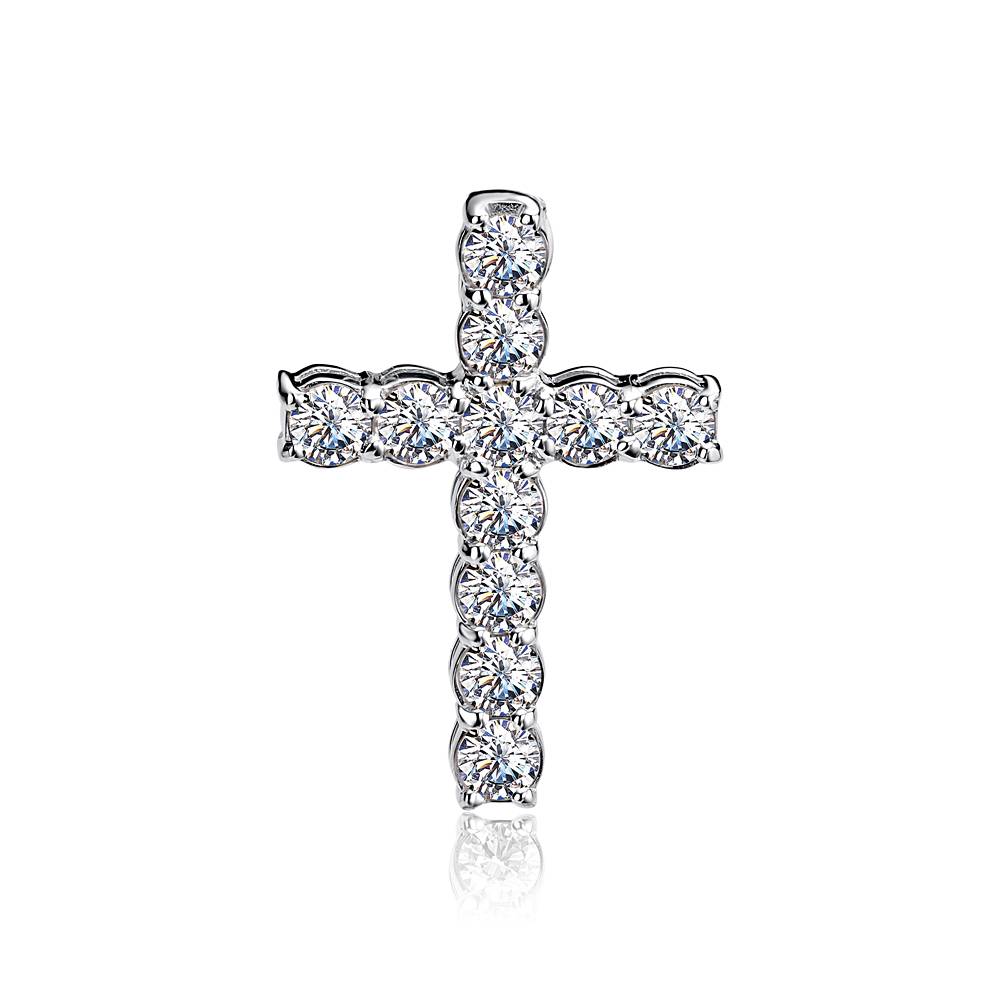 Кулон крест из белого золота с бриллиантами (053100)