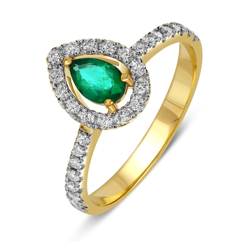 Кольцо из ж`лтого золота с бриллиантами и изумрудом (061669)