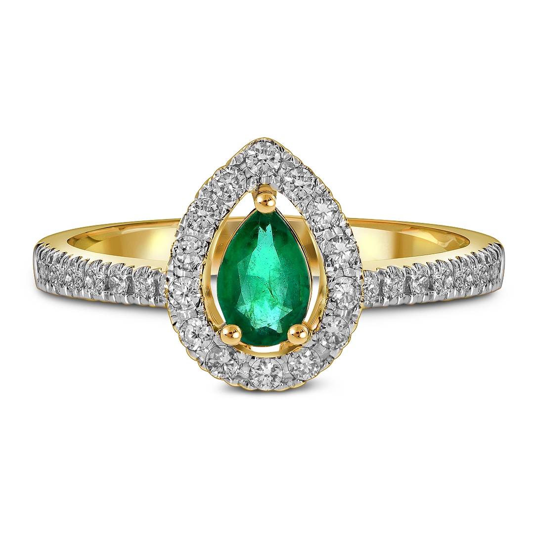 Кольцо из ж`лтого золота с бриллиантами и изумрудом (061669)