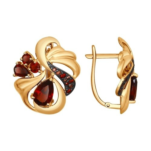 Серьги из красного золота с гранатами и фианитами (027781)