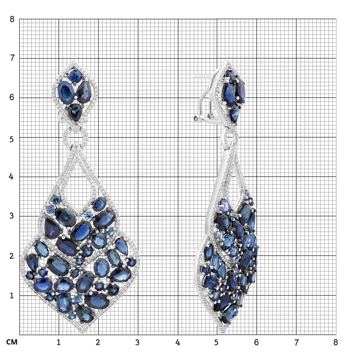 Серьги из белого золота с бриллиантами и сапфирами (003908)