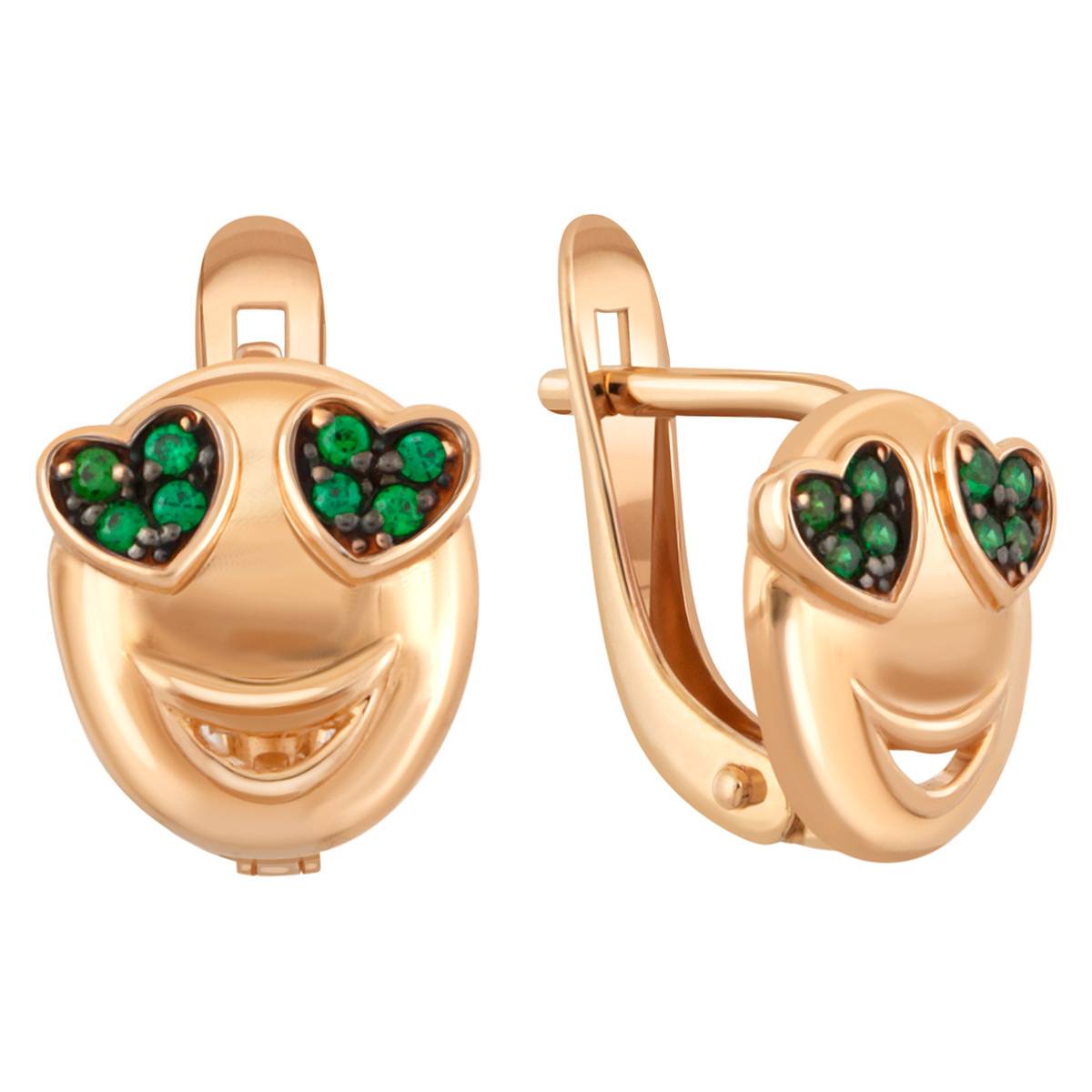 Детские серьги из красного золота с цветными фианитами 