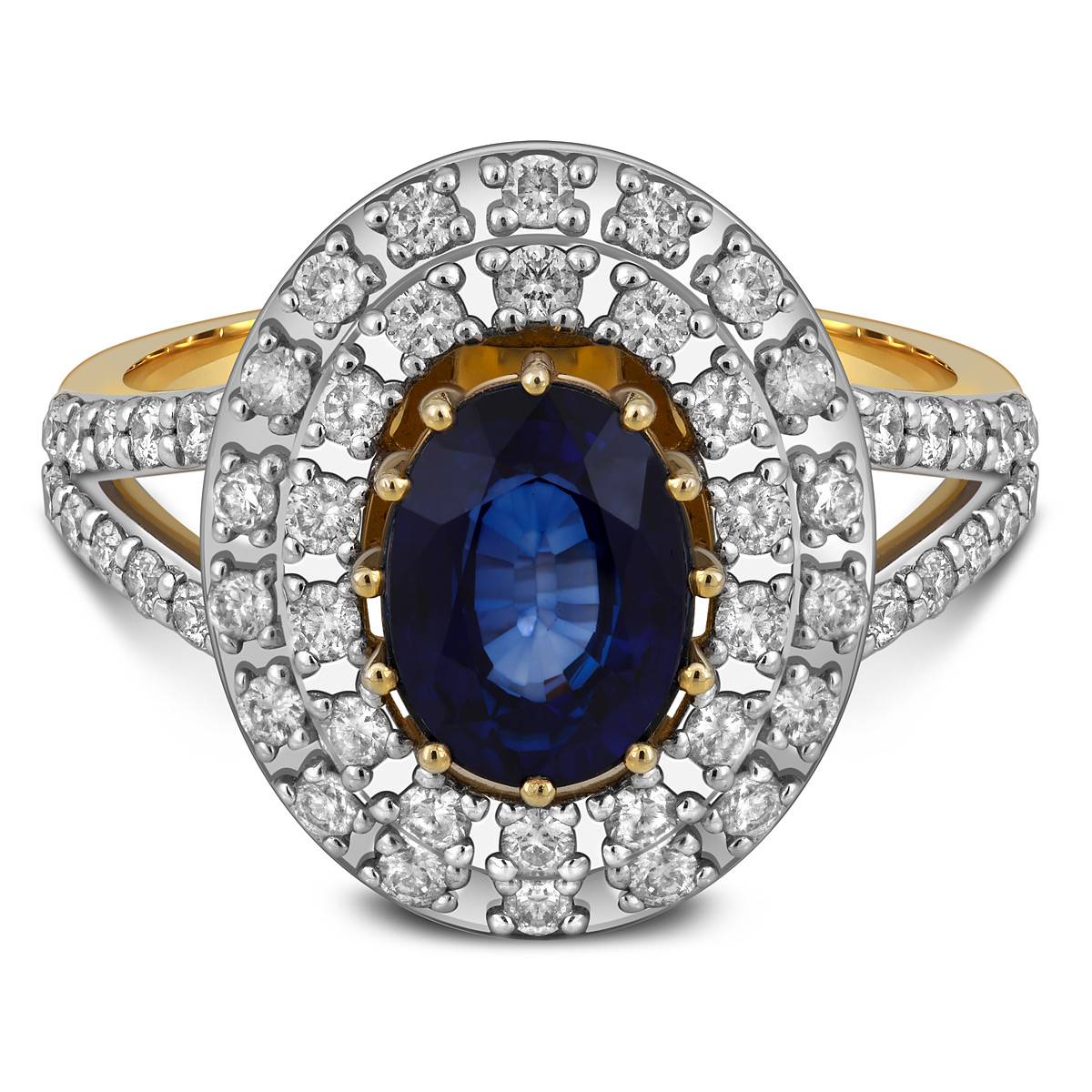 Кольцо из жёлтого золота с бриллиантами и сапфиром (020963)