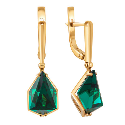 Серьги из красного золота с искусственными зелёными  турмалинами &quot;Айсберг&quot; (041179)