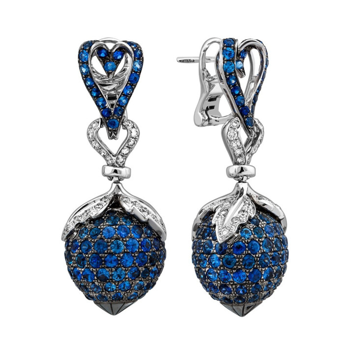 Серьги из белого золота с бриллиантами и сапфирами (020229)