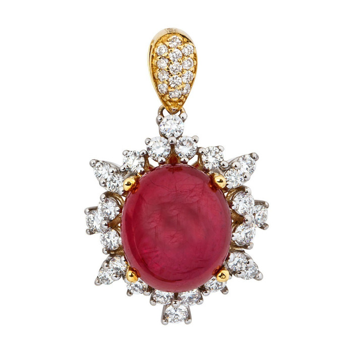 Кулон из желтого золота с бриллиантами и рубином (009621)