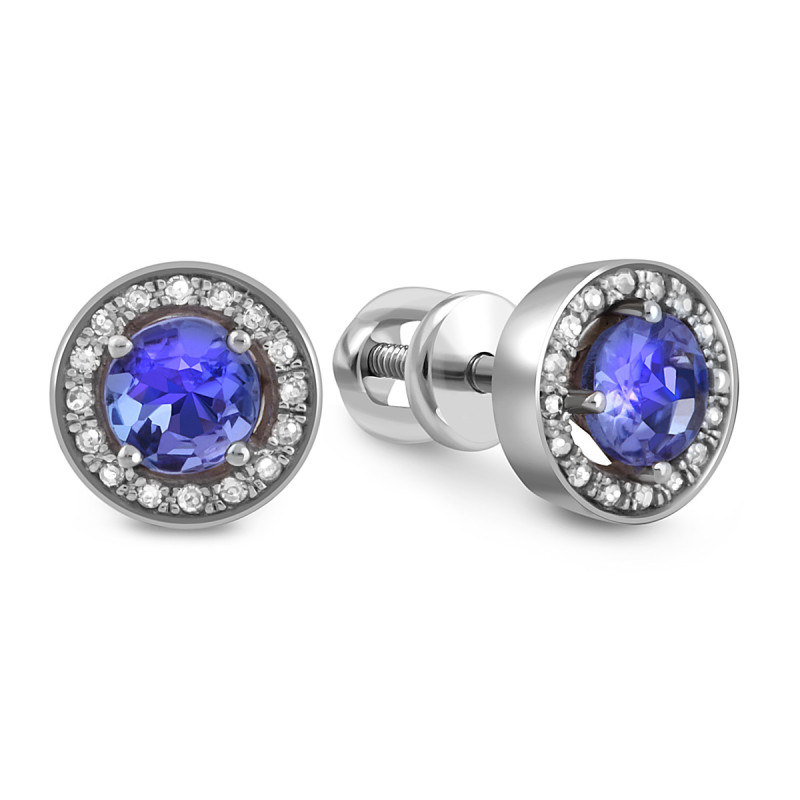 Серьги пусеты из белого золота с бриллиантами и танзанитами (045509)